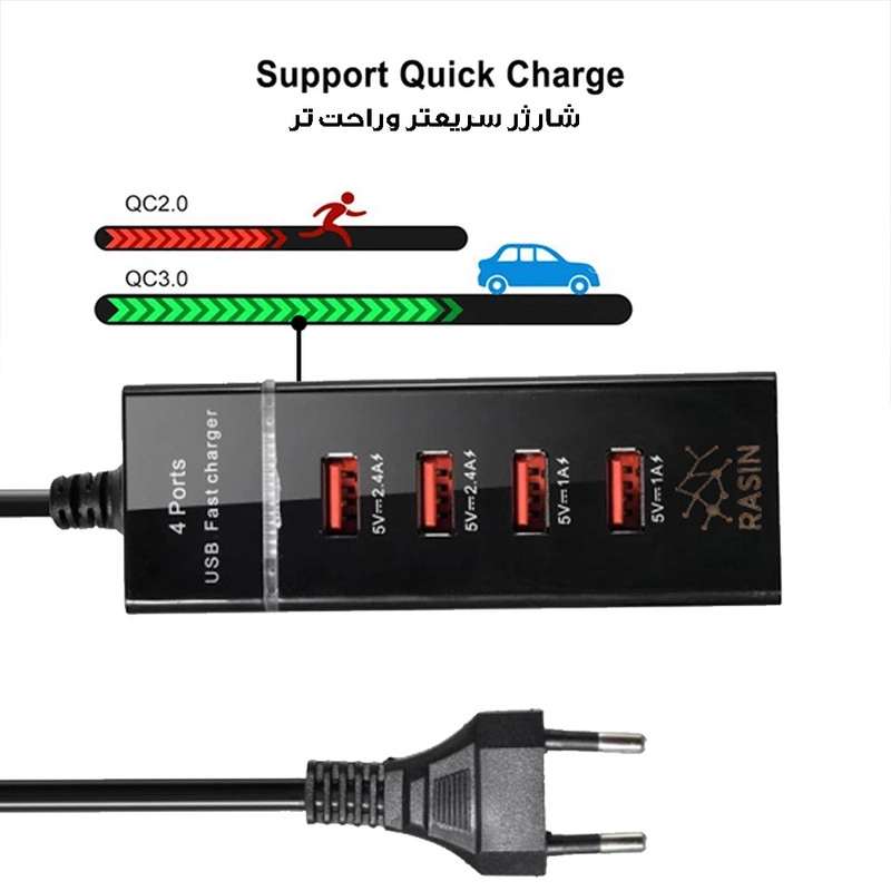 شارژر دیواری 33 وات راسین مدل 4PORT FAST CHARGER