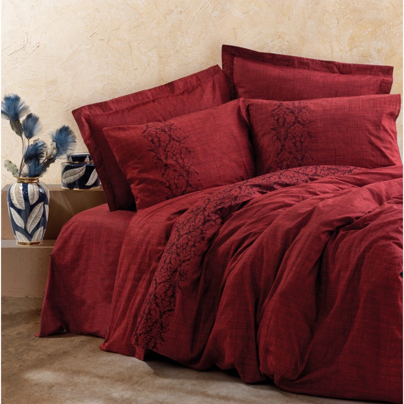 سرویس روتختی کاتن باکس مدل Plain Sooty Bordo دو نفره 4 تکه