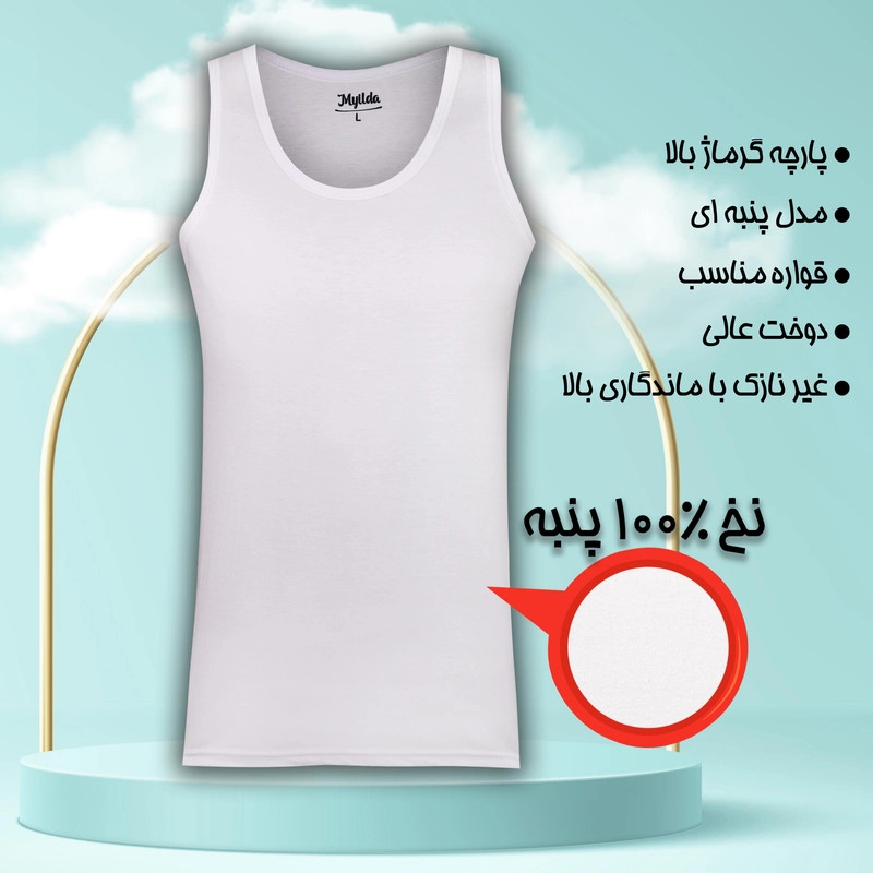 زیرپوش رکابی مردانه ماییلدا مدل پنبه ای کد 4712-3 رنگ سفید بسته 3 عددی - 3XL
