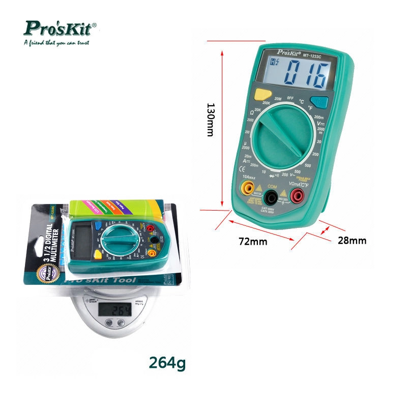 مولتی متر دیجیتال پروسکیت مدل MT-1233C