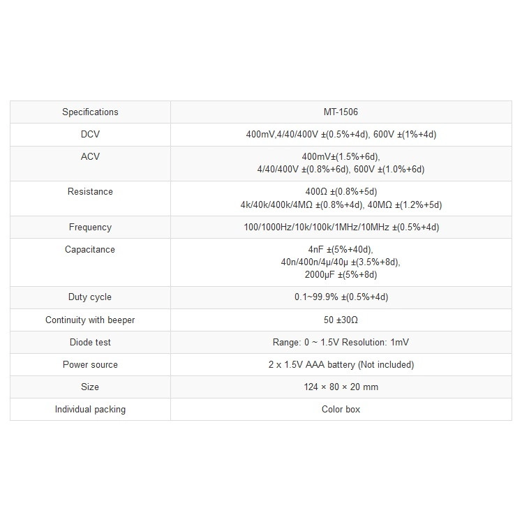 مولتی متر دیجیتال پروسکیت مدل  MT-1506