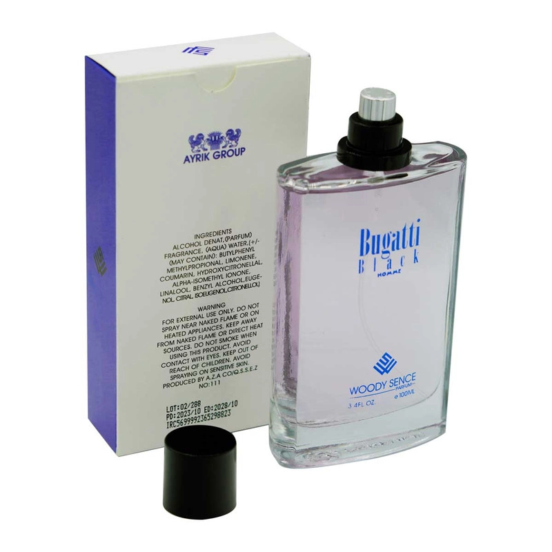 ادو پرفیوم مردانه وودی سنس مدل Bugatti Black  حجم 100 میلی لیتر
