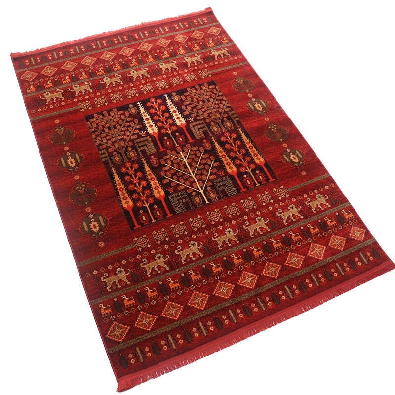 فرش ماشینی بزرگمهر کد 78019 زمینه شرابی - چهارمتری (225*150)