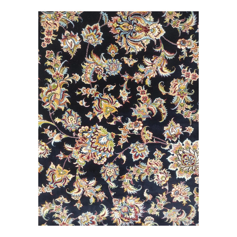 فرش ماشینی مشهد کد 872149 زمینه سرمه ای - نه متری (350*250)