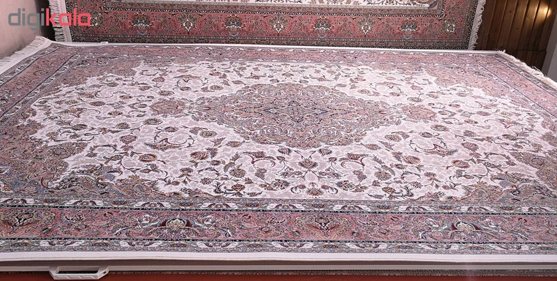 فرش ماشینی زمرد مشهد طرح 45001 زمینه کرم صورتی