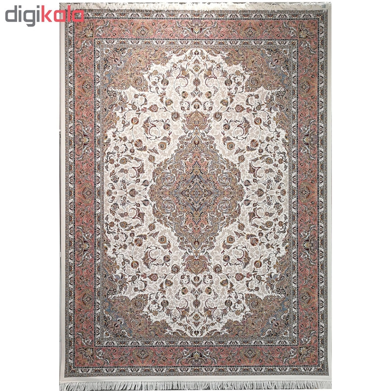 فرش ماشینی زمرد مشهد طرح 45001 زمینه کرم صورتی