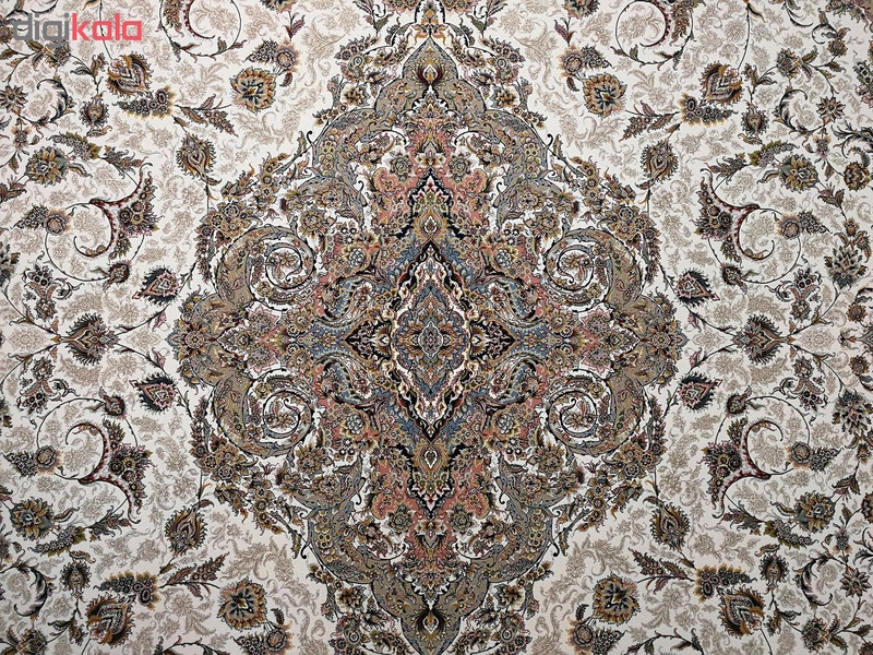 فرش ماشینی زمرد مشهد طرح 45001 زمینه کرم صورتی
