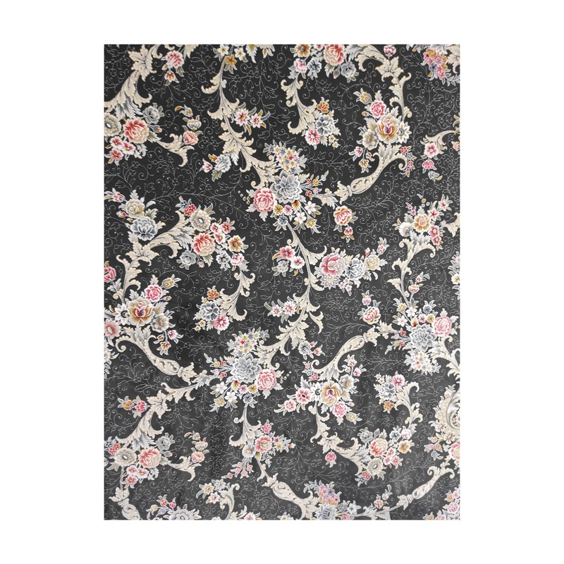 فرش ماشینی مشهد کد 803606 زمینه ذغال سنگی - چهارمتری (225*150)