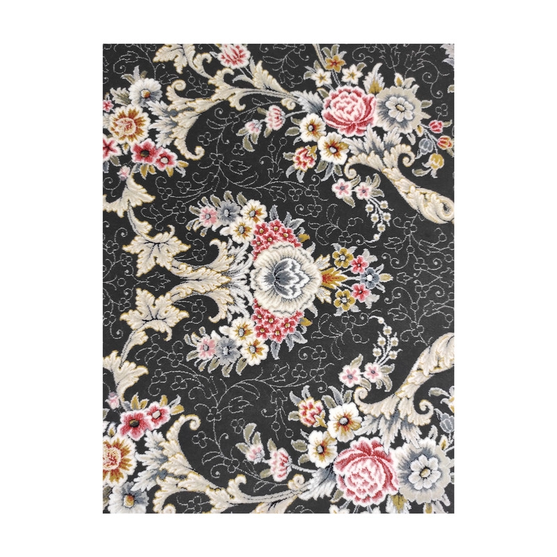 فرش ماشینی مشهد کد 803606 زمینه ذغال سنگی - چهارمتری (225*150)