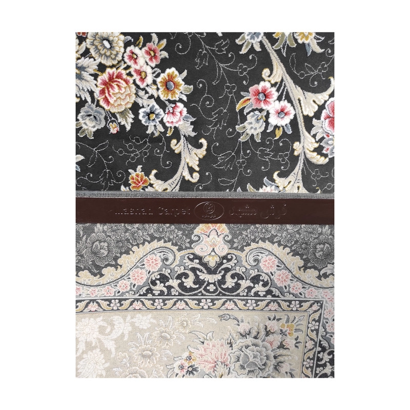 فرش ماشینی مشهد کد 803606 زمینه ذغال سنگی - چهارمتری (225*150)