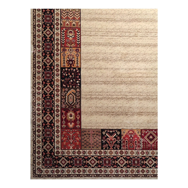 فرش ماشینی 700 شانه بزرگمهر زمینه گندمی حاشیه بژ کد 78018 - (100*150) یک و نیم متری