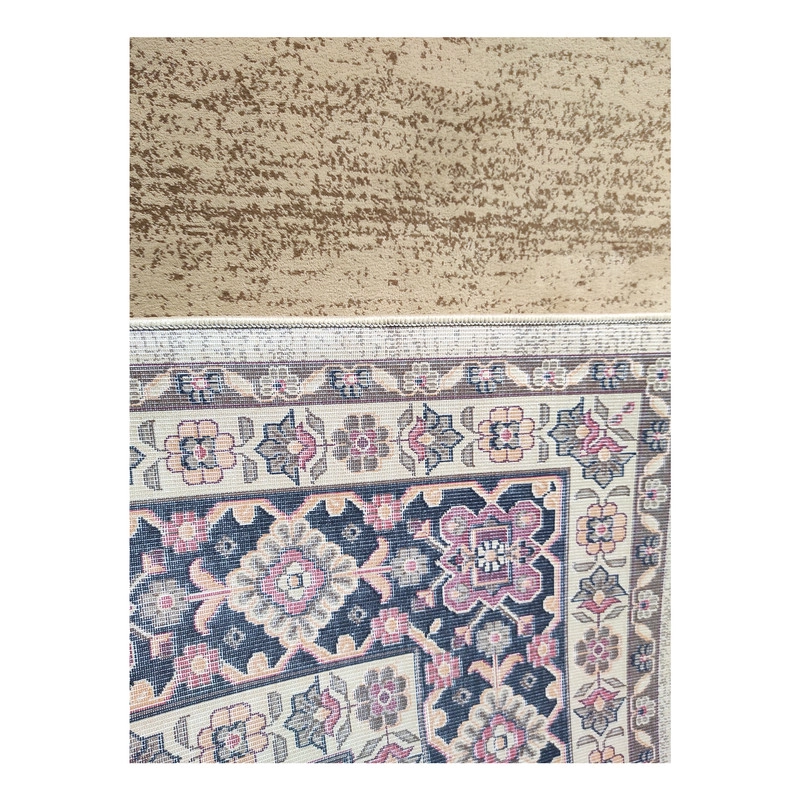 فرش ماشینی 700 شانه بزرگمهر زمینه گندمی حاشیه بژ کد 78018 - (100*150) یک و نیم متری