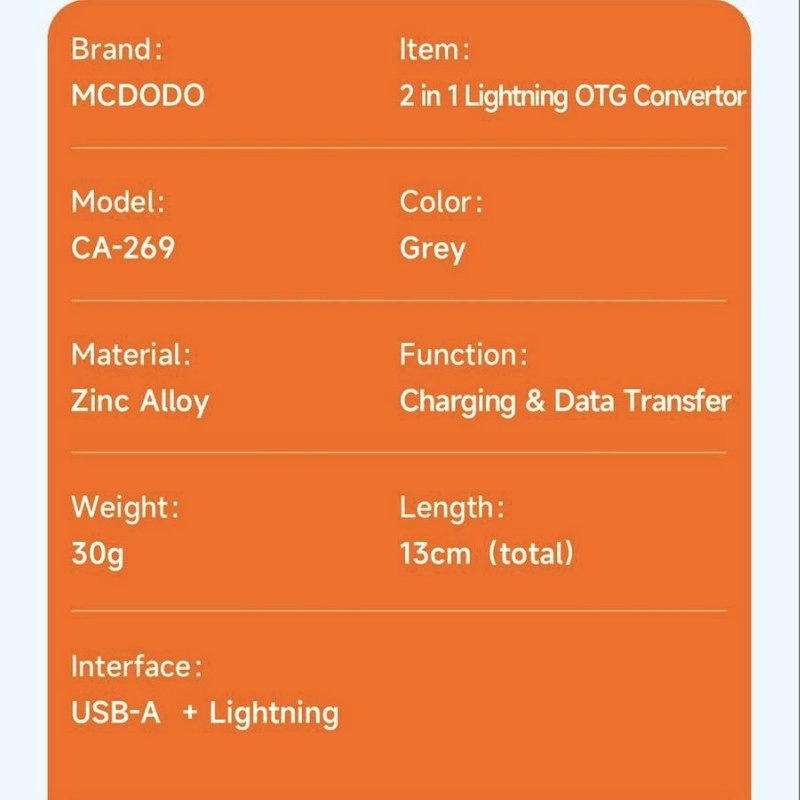 مبدل لایتنینگ به USB OTG/لایتنینگ مک دودو مدل CA-2690