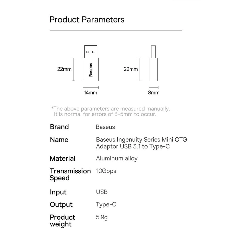 مبدل USB 3.1 به USB-C باسئوس مدل ZJJQ0001