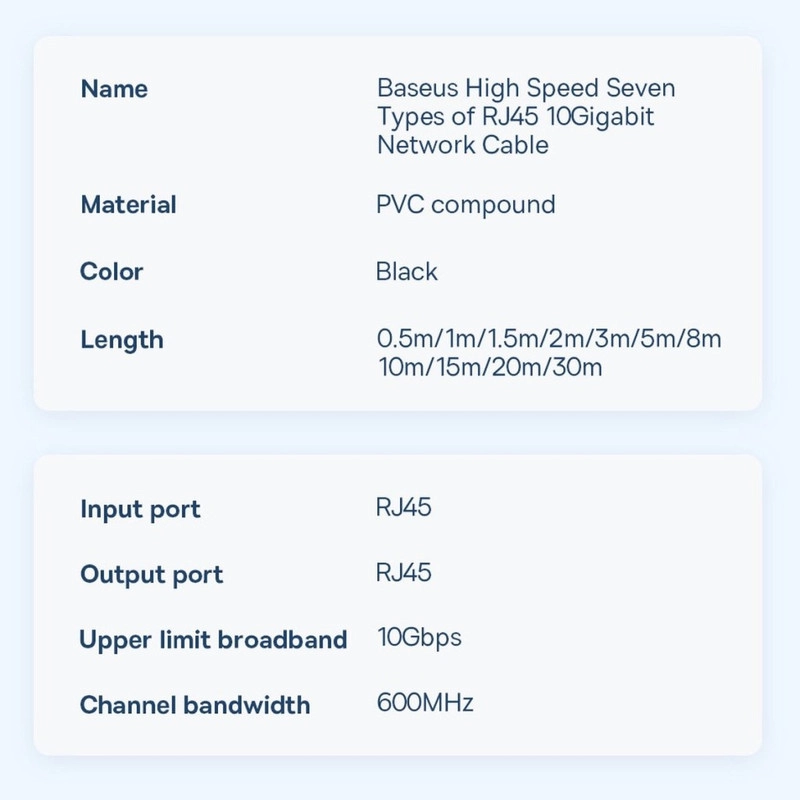 کابل شبکه Cat7 باسئوس مدل HIGH SPEED SEVEN TYPES 10GIGABIT - 8 متر
