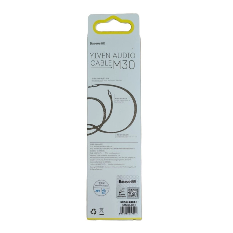 کابل AUX باسئوس مدل Yiven Audio M30 طول 1.5 متر