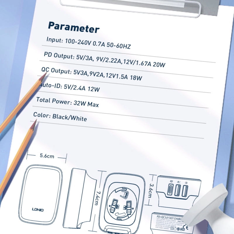 شارژر دیواری 32 وات الدینیو مدل Q334 به همراه کابل USB-C
