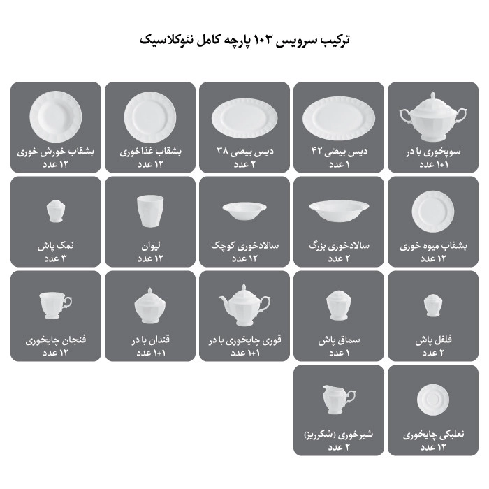 سرویس غذاخوری 103 پارچه چینی زرین ایران سری نئوکلاسیک مدل فرانسیس درجه یک - صورتی
