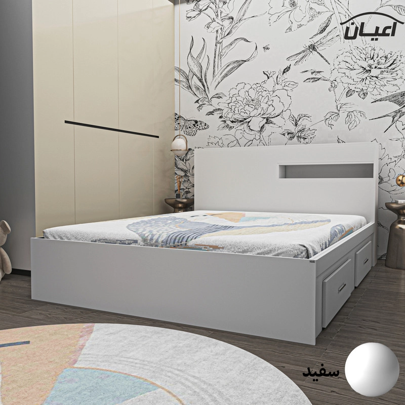 تخت خواب دونفره اعیان مدل FH619 سایز 160x200 سانتی متر - قهوه ای روشن