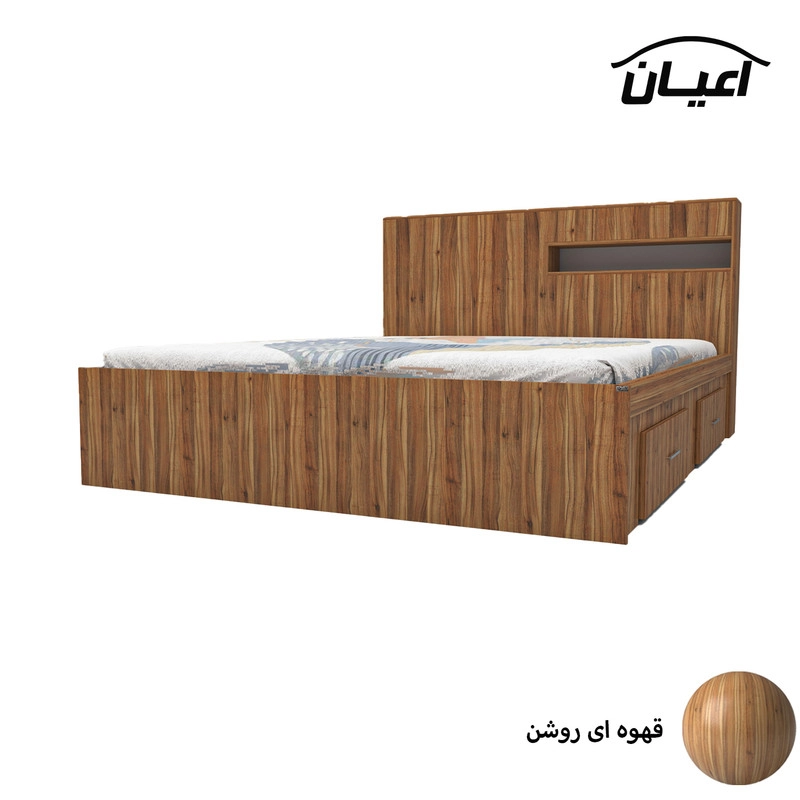 تخت خواب دونفره اعیان مدل FH619 سایز 160x200 سانتی متر - قهوه ای روشن