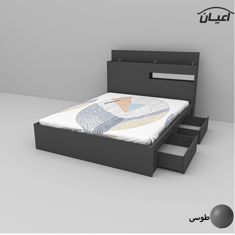 تخت خواب دونفره اعیان مدل FH619 سایز 160x200 سانتی متر - قهوه ای روشن