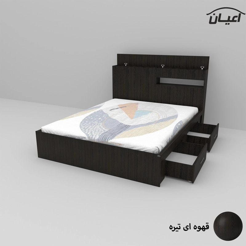 تخت خواب دونفره اعیان مدل FH619 سایز 160x200 سانتی متر - قهوه ای روشن