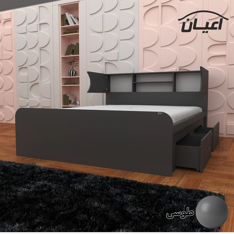 تخت خواب دونفره اعیان مدل FH515 سایز 160x200 سانتی متر - گردویی