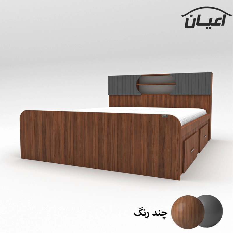 تخت خواب دونفره اعیان مدل FH515 سایز 160x200 سانتی متر - گردویی