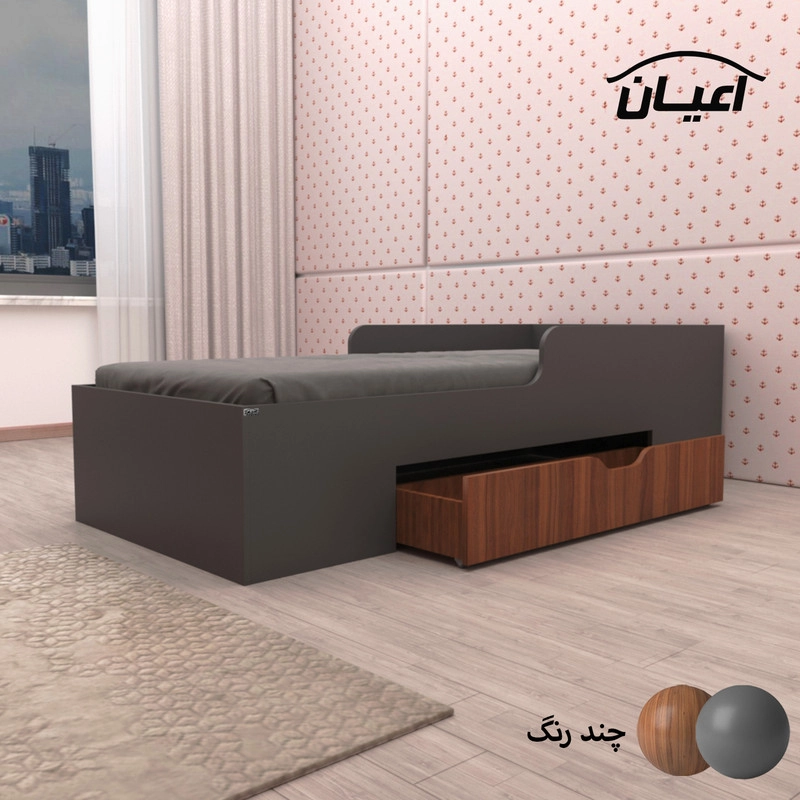 تخت خواب یک نفره اعیان مدل FH611 سایز 80x180 سانتی متر - طوسی