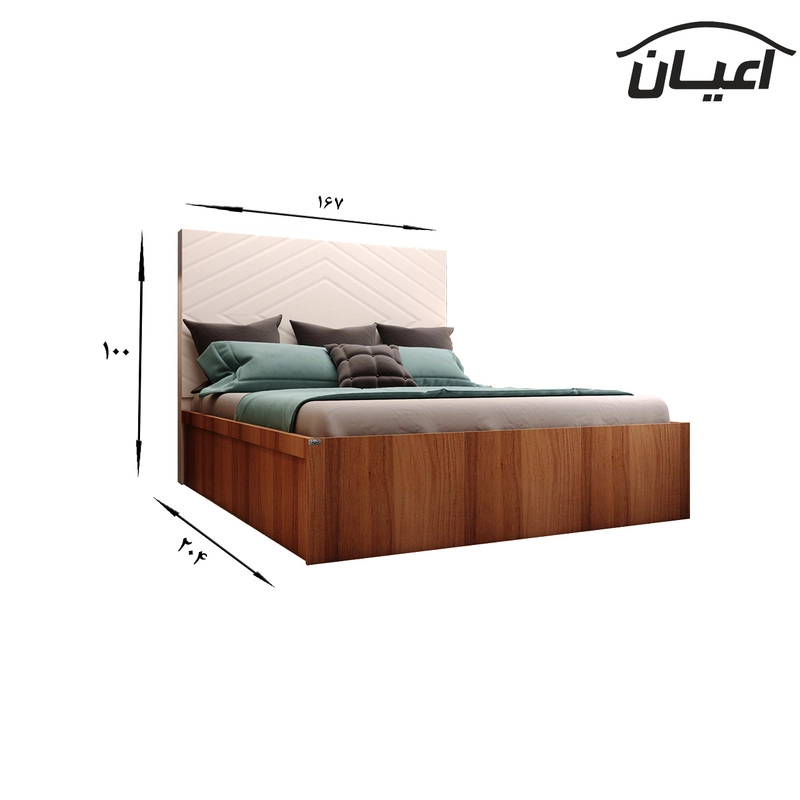 تخت خواب دونفره اعیان مدل FH449 سایز 160x200 سانتی متر - طوسی