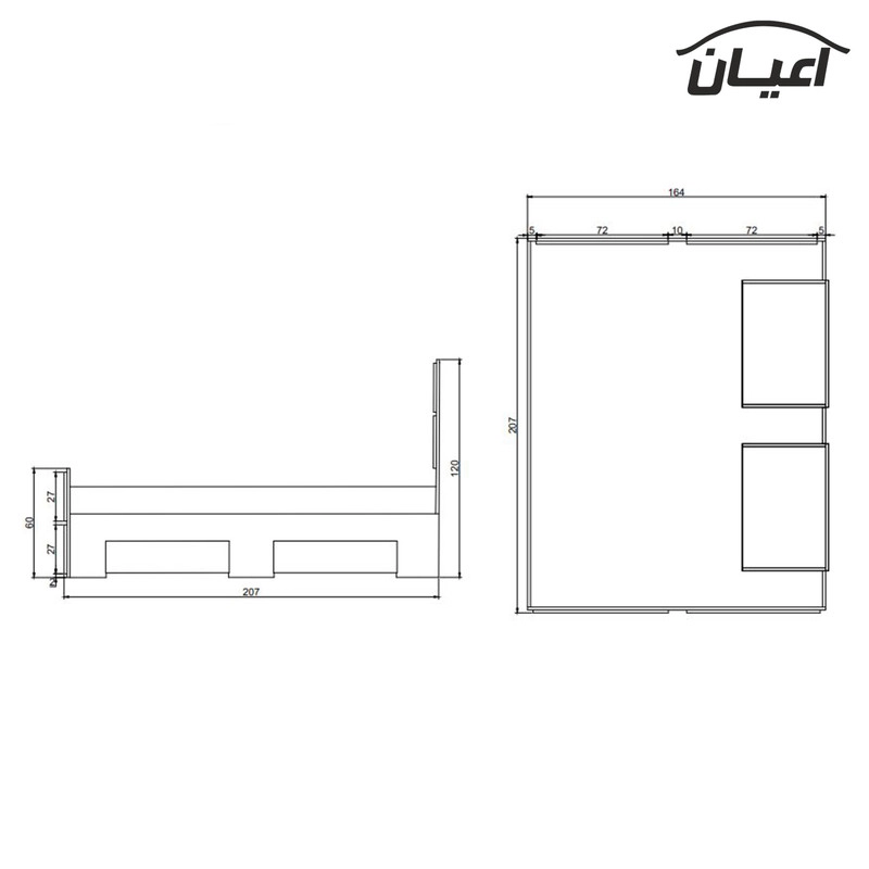 تخت خواب دونفره اعیان مدل FH335 سایز 160x200 سانتی متر - طوسی