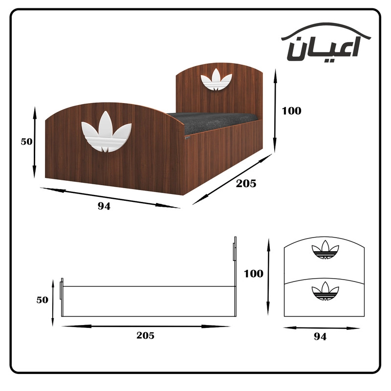 تخت خواب یک نفره اعیان مدل FH458 طرح اسپرت سایز 90x200 سانتی متر - طوسی