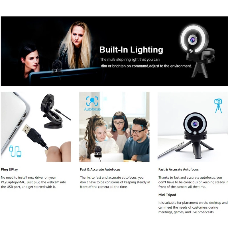 وب کم مدل 2K Streaming with Ring Light