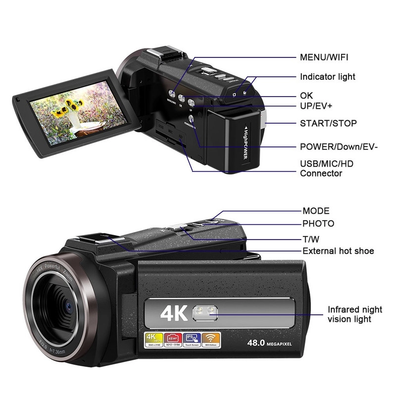 دوربین فیلم برداری مدل 4K 60FPS 48 MP Professional