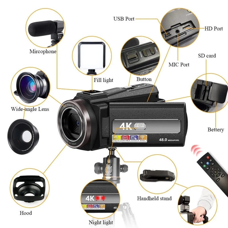 دوربین فیلم برداری مدل 4K 60FPS 48 MP Professional