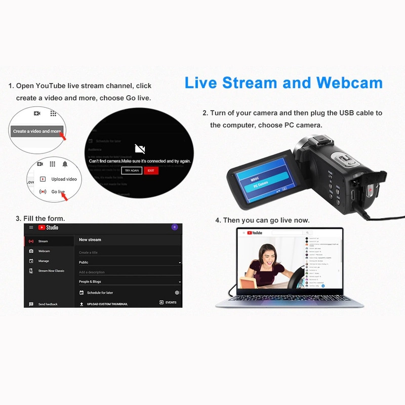 دوربین فیلم برداری کمری مدل 4K 56MP UHD with Night Vision