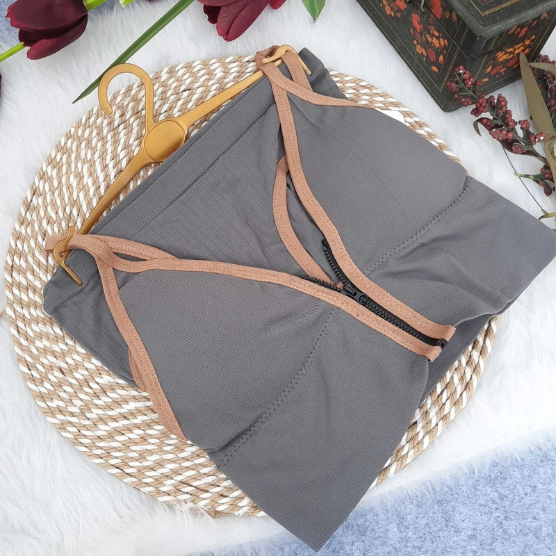 ست نیم تنه و شورت ورزشی زنانه مدل بدون فنر پددار جلو زیپ کد 4563 - 36