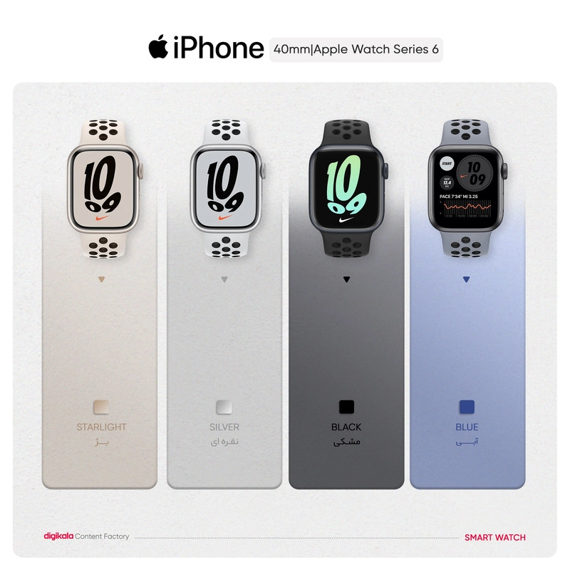 ساعت هوشمند اپل واچ سری 6 مدل 40mm Aluminum Case with Nike Sport silicone Band